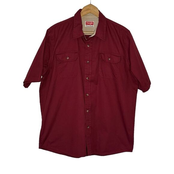 Wrangler Other - Wrangler Men's Dark Red Cotton Button Front Short Sleeve Work Shirt Size Large